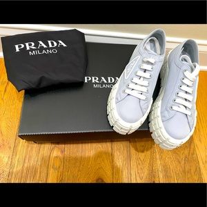 Prada Blue & White Nylon Sneakers Us Size 8 - image 1